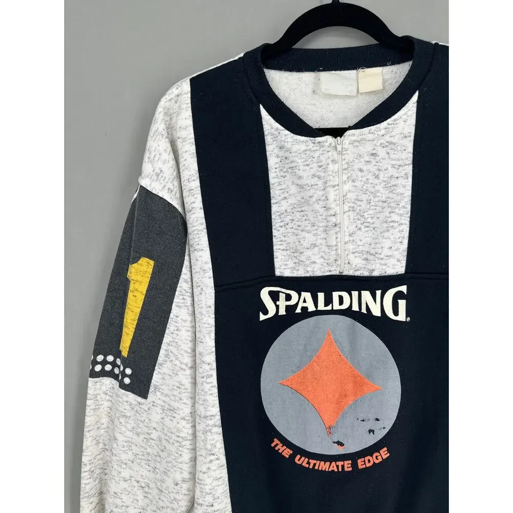 80s Vintage Spalding Sweatshirt Mens Large Gray Black Basketball Zip Rare - Picture 5 of 7